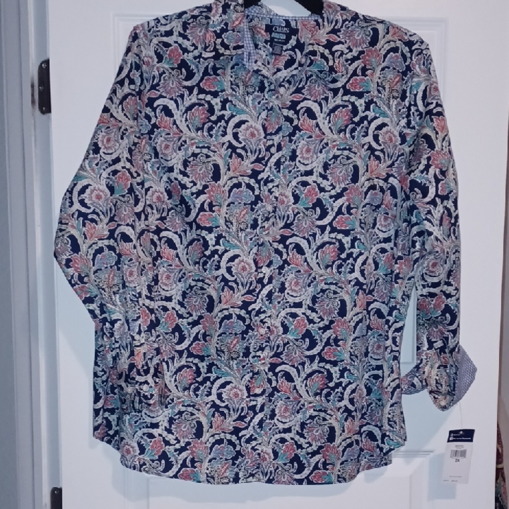 Chaps Blue Multicolor Paisley Button Down Shirt